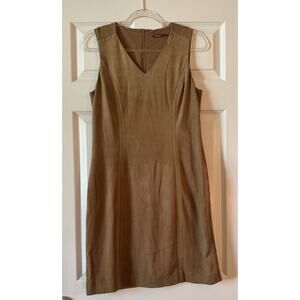 J. MCLAUGHLIN Dominique Vegan Leather Suede V Neck Sheath Dress Tan Size M